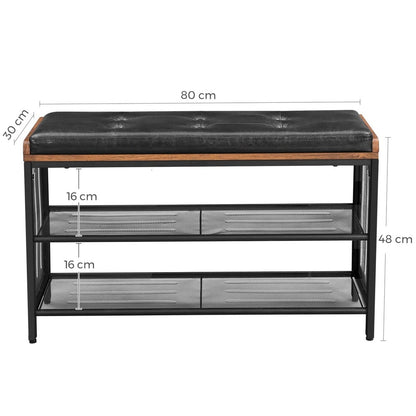 VASAGLE Shoe Bench Padded Bench with Mesh Shelf Shoe Rack Brown Black LBS75X