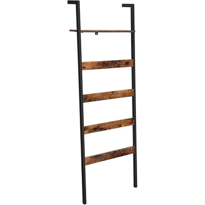 VASAGLE Blanket Ladder Wall-Leaning Rack with Storage Shelf Rustic Brown and Black LLS012B01