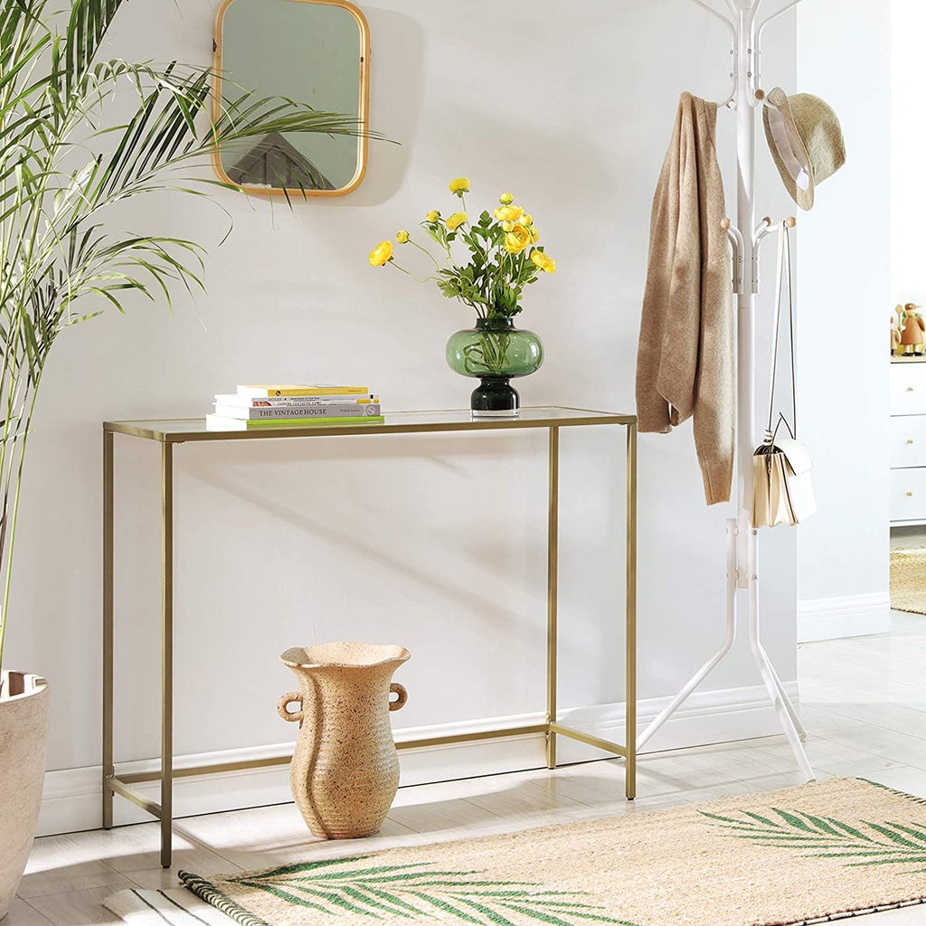 VASAGLE Console Table with Tempered Glass Golden LGT26G