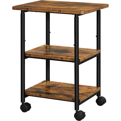 VASAGLE 3-Tier Machine Cart with Wheels and Adjustable Table Top Rustic Brown and Black