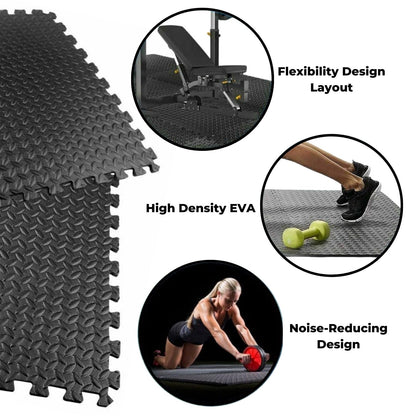 Verpeak Puzzle Gym Mat EVA Interlocking Foam Tiles with Border (Black) VP-GMT-100-LMJ