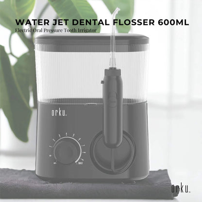 Water Jet Dental Flosser 600ml Black - Electric Oral Pressure Tooth Irrigator