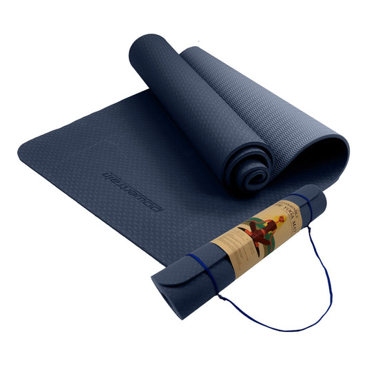 Powertrain Eco-friendly Dual Layer 6mm Yoga Mat | Navy | Non-slip Surface And Carry Strap For Ultimate Comfort And Portability