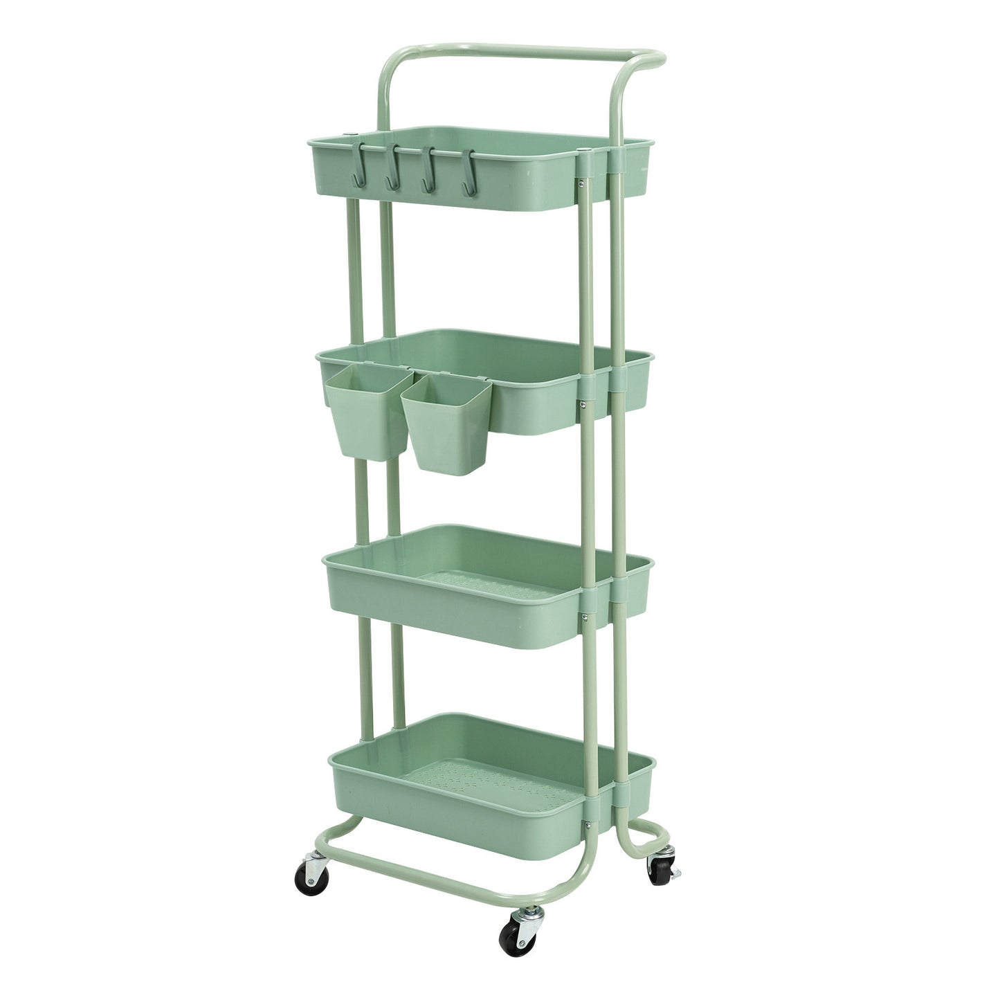 Trolley Cart Storage Utility Rack Shelf Organiser Swivel Kitchen 4 Tier GREEN