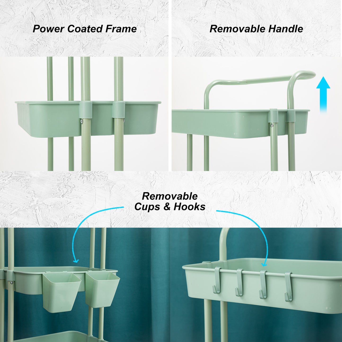 Trolley Cart Storage Utility Rack Shelf Organiser Swivel Kitchen 4 Tier GREEN