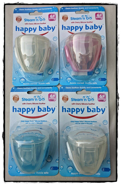 4 Pack -  Happy Baby Steam n Go Cherry Silicone Soother