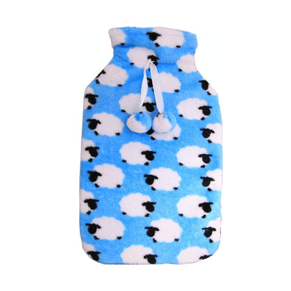 2L HOT WATER BOTTLE with Coral Fleece Cover Winter Warm Natural Rubber Bag