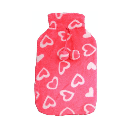 2L HOT WATER BOTTLE with Coral Fleece Cover Winter Warm Natural Rubber Bag