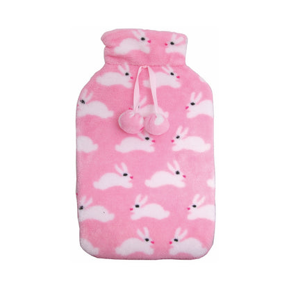 2L HOT WATER BOTTLE with Coral Fleece Cover Winter Warm Natural Rubber Bag