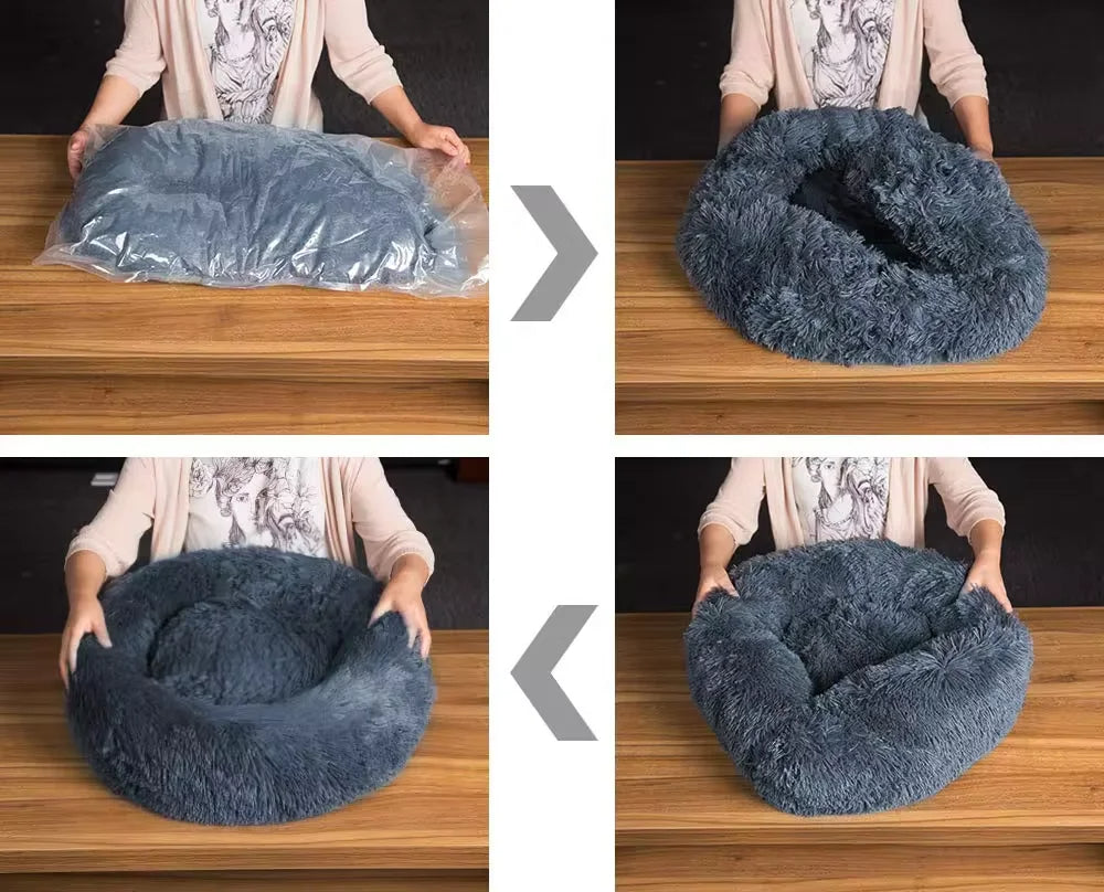 XL-70cm light-grey PawfectFriend Dog Pet Cat Calming Bed Plush Beds Large Fluffy Donut Comfy Cushion Puppy Mat