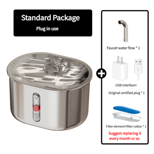 Standard Package Stainless Steel Pet Water Fountain with Faucet Flow and USB Plug