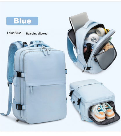 Water-Resistant Laptop Backpack with USB Charging Port and Wet-Dry Separation (Blue)