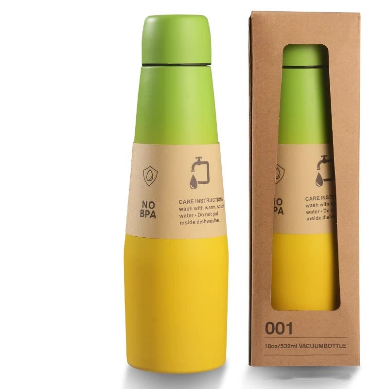 Yellow Green Gradient High-Quality Gradient Color Insulated Water Bottle - 304 Stainless Steel Vacuum Cup, Large Capacity, Portable Sports Bottle