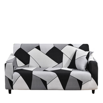 Anyhouz 4 Seater Sofa Cover Black White Geometric Style and Protection For Living Room Sofa Chair Elastic Stretchable Slipcover