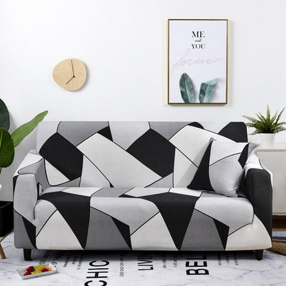 Anyhouz 4 Seater Sofa Cover Black White Geometric Style and Protection For Living Room Sofa Chair Elastic Stretchable Slipcover