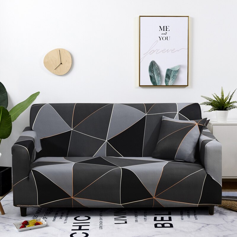 Anyhouz 4 Seater Sofa Cover Gray Triangular Geometric Style and Protection For Living Room Sofa Chair Elastic Stretchable Slipcover