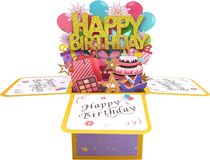 Happy Birthday Card,3D Greeting Birthday Card, Pop Up Card Congratulation Card for Birthday Card, Best Birthday for Husband Wife Mother Father Children Boys Girls