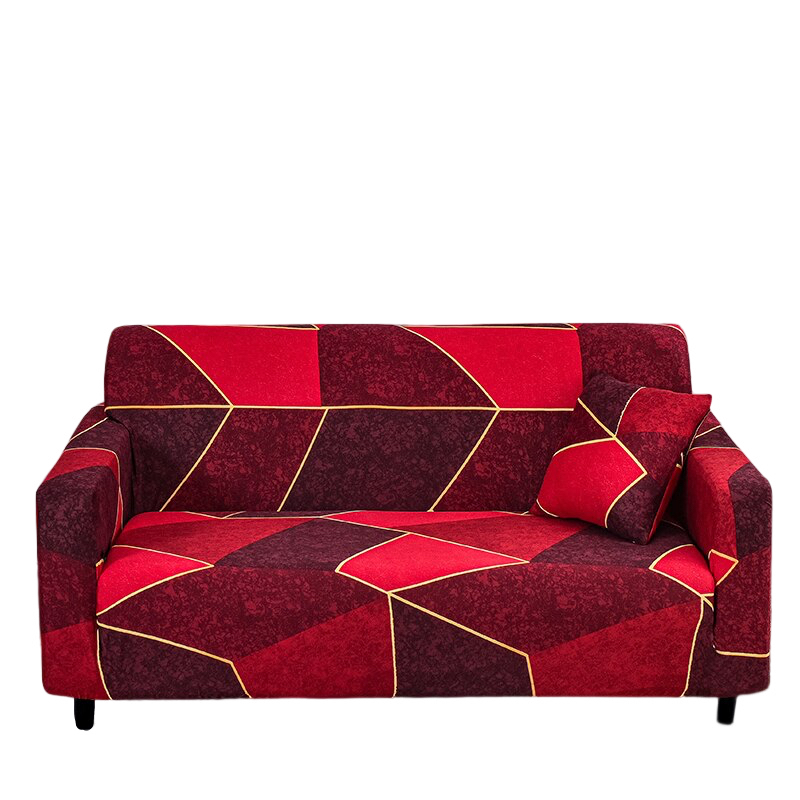 Anyhouz 4 Seater Sofa Cover Red Geometric Style and Protection For Living Room Sofa Chair Elastic Stretchable Slipcover