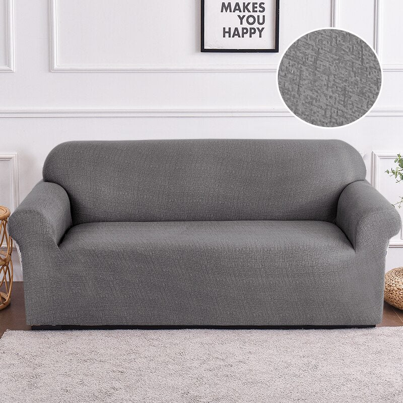 Anyhouz 4 Seater Sofa Cover Solid Gray Style and Protection For Living Room Sofa Chair Elastic Stretchable Slipcover