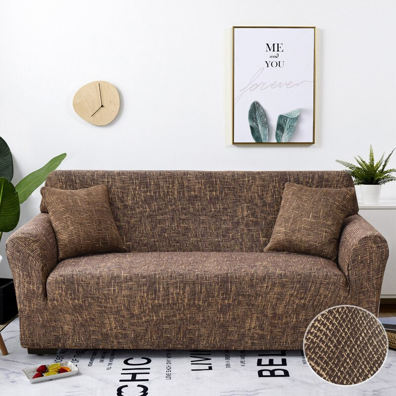 Anyhouz 2 Seater Sofa Cover Plain Brown Style and Protection For Living Room Sofa Chair Elastic Stretchable Slipcover