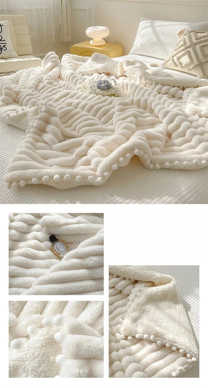 Anyhouz Blanket Cream White Tuscan Faux Rabbit Fur Autumn Winter Warm Wool Weighted Blanket Soft Cozy Warmth Sofa Blankets 120x150cm