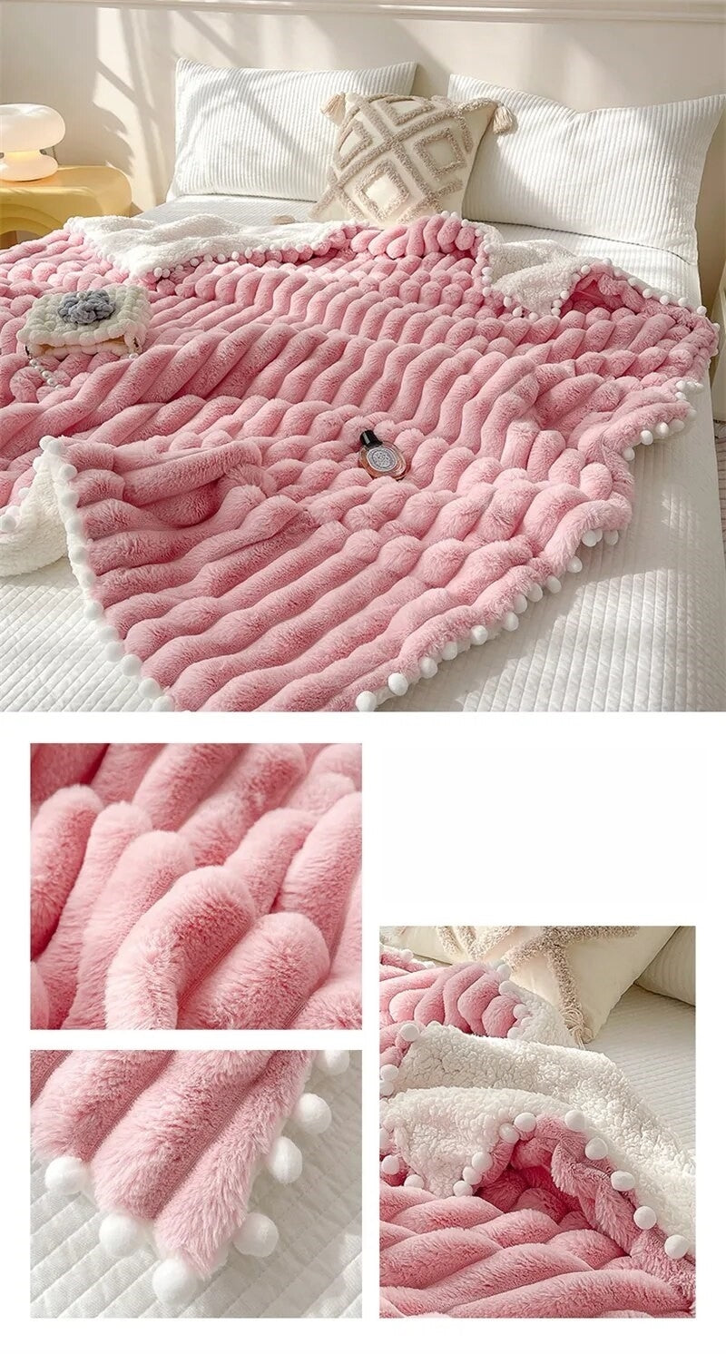 Anyhouz Blanket Deep Pink Tuscan Faux Rabbit Fur Autumn Winter Warm Wool Weighted Blanket Soft Cozy Warmth Sofa Blankets 120x150cm