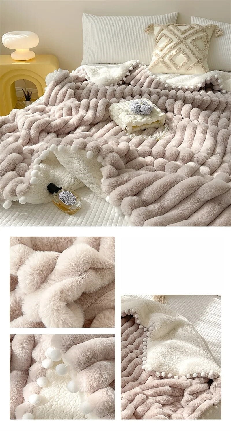 Anyhouz Blanket Brown Tuscan Faux Rabbit Fur Autumn Winter Warm Wool Weighted Blanket Soft Cozy Warmth Sofa Blankets 120x150cm