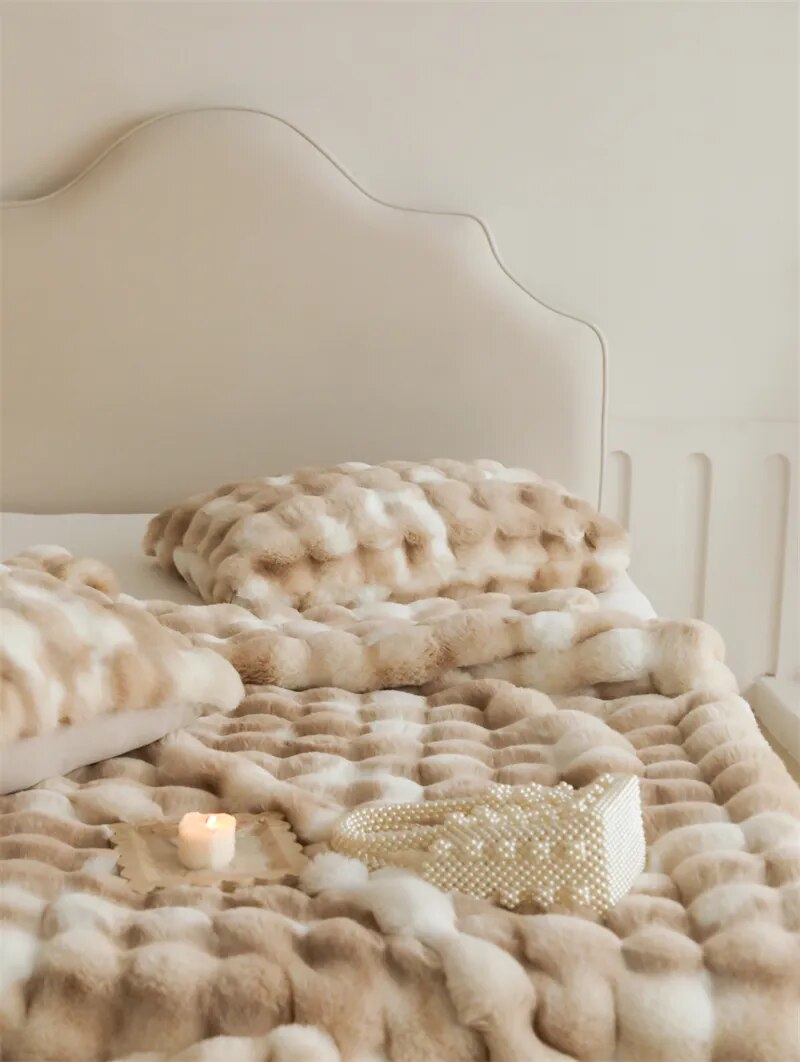 Anyhouz Blanket Brown Tuscan Imitation Thick Fur Winter Luxury Warmth Super Comfortable for Beds and Sofa 160x200cm