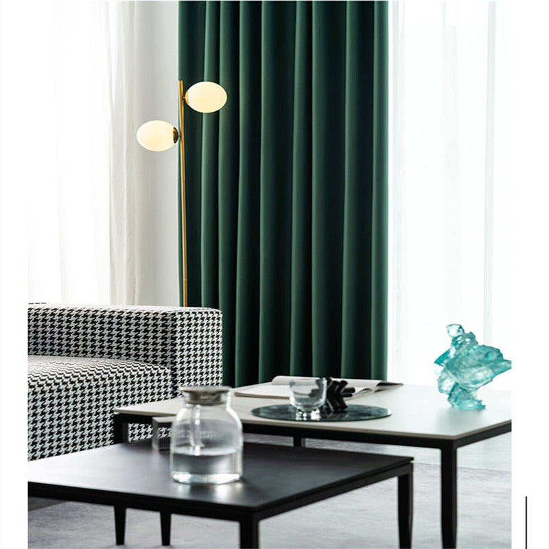 Anyhouz Curtain 150cm Dark Green Modern Blackout Curtains for Living Room Bedroom Window Treatments Sound Proof Curtains Drapes