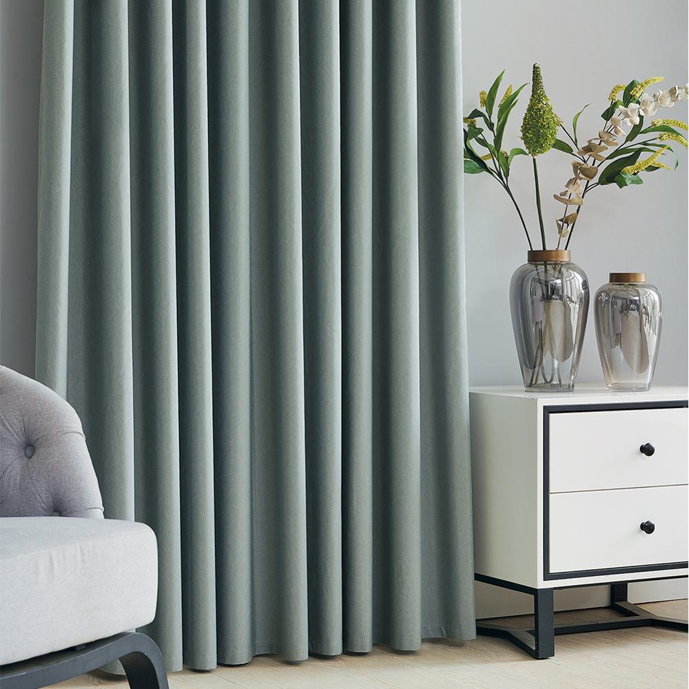 Anyhouz Curtains 100cm Green Premium Plain Design Window Drape Curtains for Beedroom Living Room