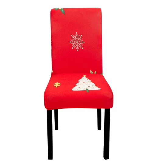 Anyhouz Chair Cover Bright Red White Christmas Tree Design with Anti-Dirt and Elastic Material for Dining Room Kitchen Wedding Hotel Banquet Restaurant