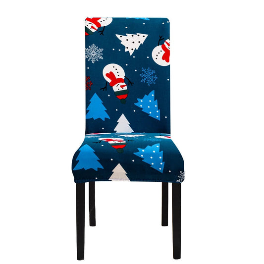 Anyhouz Chair Cover Dark Blue Snowman Christmas Holiday Design with Anti-Dirt and Elastic Material for Dining Room Kitchen Wedding Hotel Banquet Restaurant