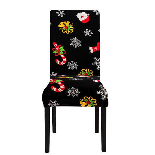 Anyhouz Chair Cover Black Christmas Candy Holiday Design with Anti-Dirt and Elastic Material for Dining Room Kitchen Wedding Hotel Banquet Restaurant