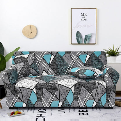 Anyhouz 1 Seater Sofa Cover Dark Grey Geometric Style and Protection For Living Room Sofa Chair Elastic Stretchable Slipcover