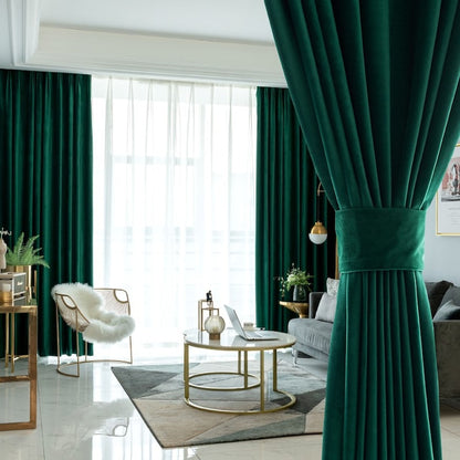 Anyhouz 150cm Green High Quality Modern Wool Velvet Blackout Curtains for Living Room Bedroom Dining Luxury Window Drape