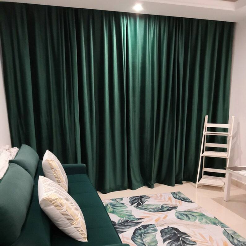 Anyhouz 200cm Green High Quality Modern Wool Velvet Blackout Curtains for Living Room Bedroom Dining Luxury Window Drape