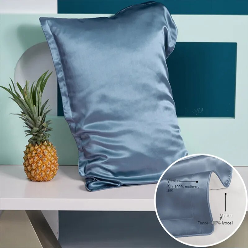 Anyhouz Pillowcase 50x75cm Blue Pure Real Silk For Comfortable And Relaxing Home Bed