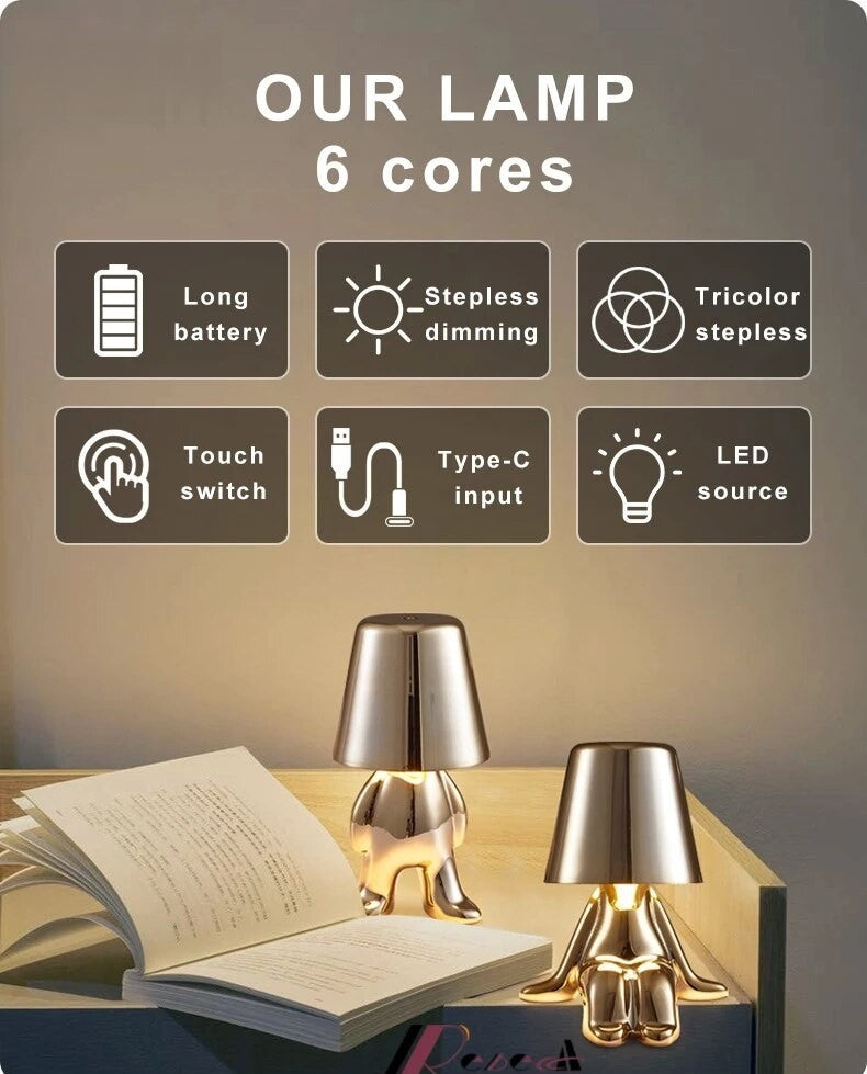 Anyhouz Hotel Lightning Lamp Gold Little Man Sitting Position Table Lamps Touch Switch Decoration Led Night Light