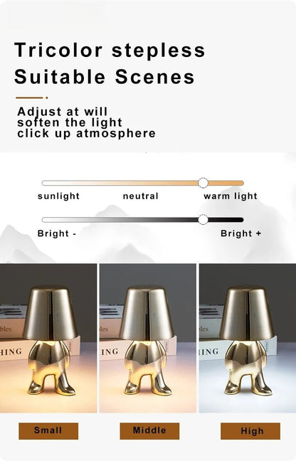 Anyhouz Hotel Lightning Lamp Gold Little Man Thinking Position Table Lamps Touch Switch Decoration Led Night Light