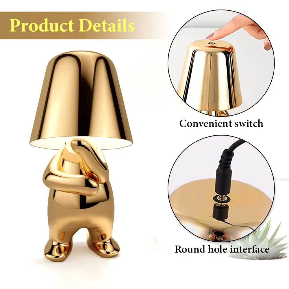 Anyhouz Hotel Lightning Lamp Gold Little Man Standing Position Table Lamps Touch Switch Decoration Led Night Light