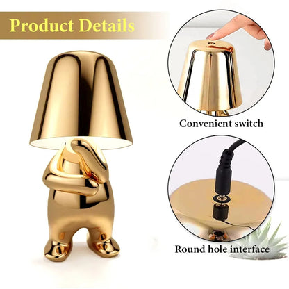 Anyhouz Hotel Lightning Lamp Gold Little Man Laying Position Table Lamps Touch Switch Decoration Led Night Light