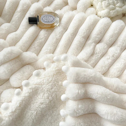 Anyhouz Blanket Cream White Tuscan Faux Rabbit Fur Autumn Winter Warm Wool Weighted Blanket Soft Cozy Warmth Sofa Blankets 150x200cm