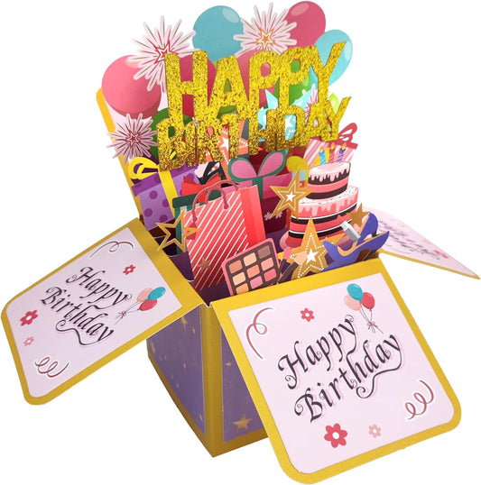 Happy Birthday Card,3D Greeting Birthday Card, Pop Up Card Congratulation Card for Birthday Card, Best Birthday for Husband Wife Mother Father Children Boys Girls