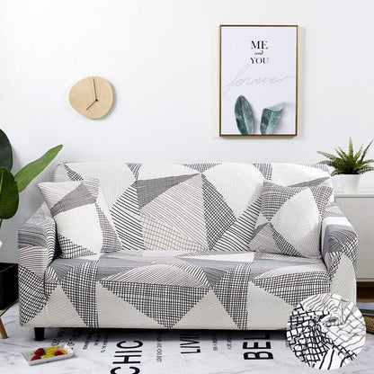 Anyhouz 2 Seater Sofa Cover White Geometric Style and Protection For Living Room Sofa Chair Elastic Stretchable Slipcover