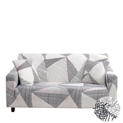 Anyhouz 4 Seater Sofa Cover White Geometric Style and Protection For Living Room Sofa Chair Elastic Stretchable Slipcover