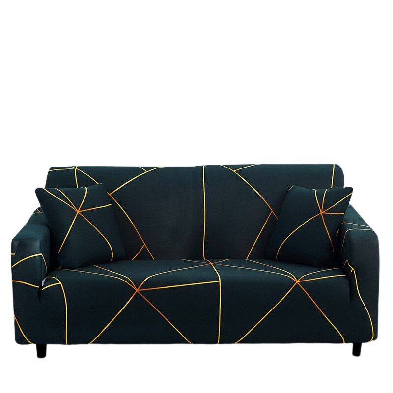 Anyhouz 4 Seater Sofa Cover Dark Green Linear Style and Protection For Living Room Sofa Chair Elastic Stretchable Slipcover