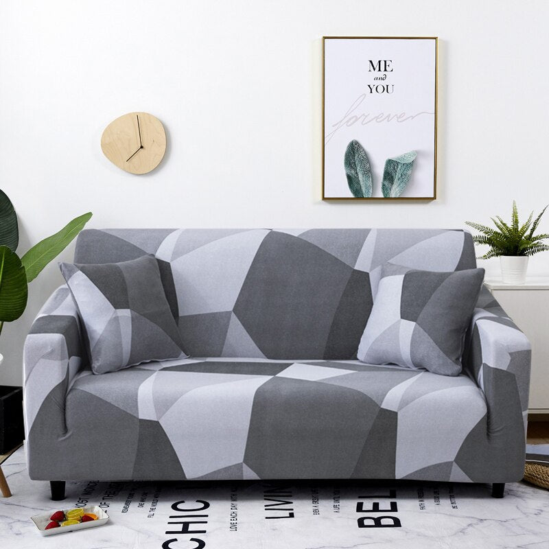 Anyhouz 1 Seater Sofa Cover White Gray Geometric Style and Protection For Living Room Sofa Chair Elastic Stretchable Slipcover