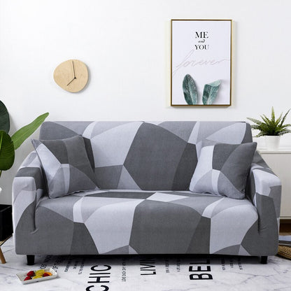 Anyhouz 4 Seater Sofa Cover White Gray Geometric Style and Protection For Living Room Sofa Chair Elastic Stretchable Slipcover