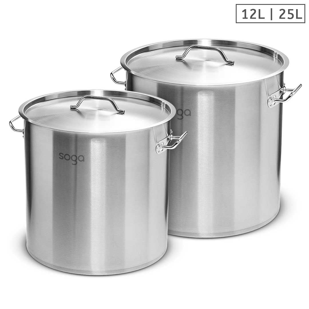 SOGA Stock Pot 12L 25L Top Grade Thick Stainless Steel Stockpot 18/10