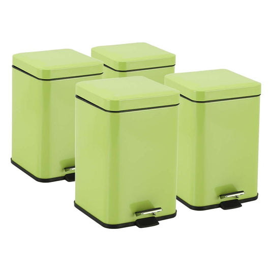 SOGA 4X 6L Foot Pedal Stainless Steel Rubbish Recycling Garbage Waste Trash Bin Square Green